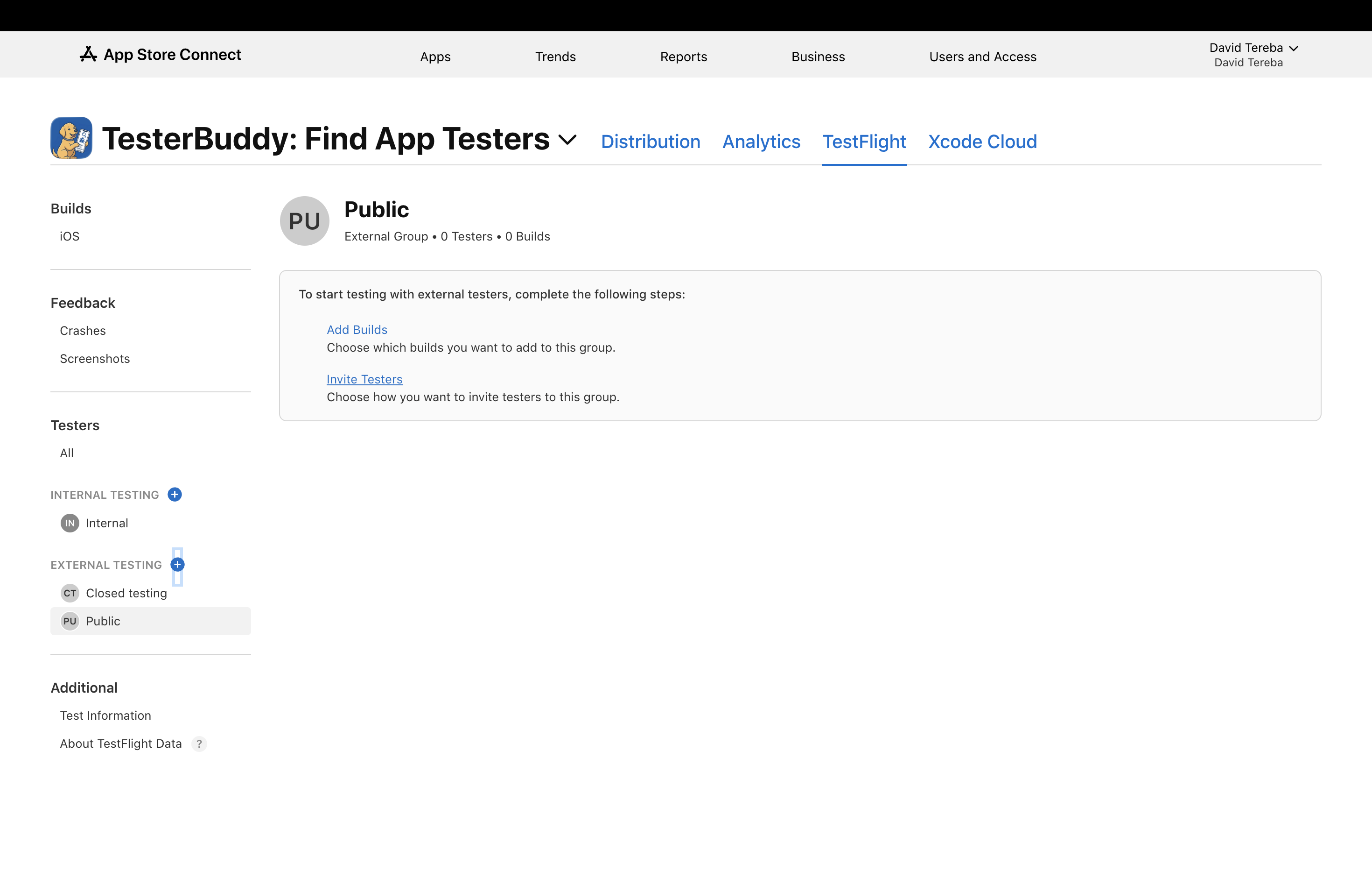 Step 5 in App Store Connect: group detail view
